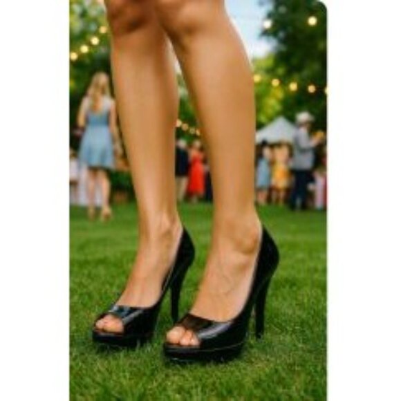 Bandolino Size 10M Business Casual Black Patent Leather Peep Toe Heels - Picture 3 of 12